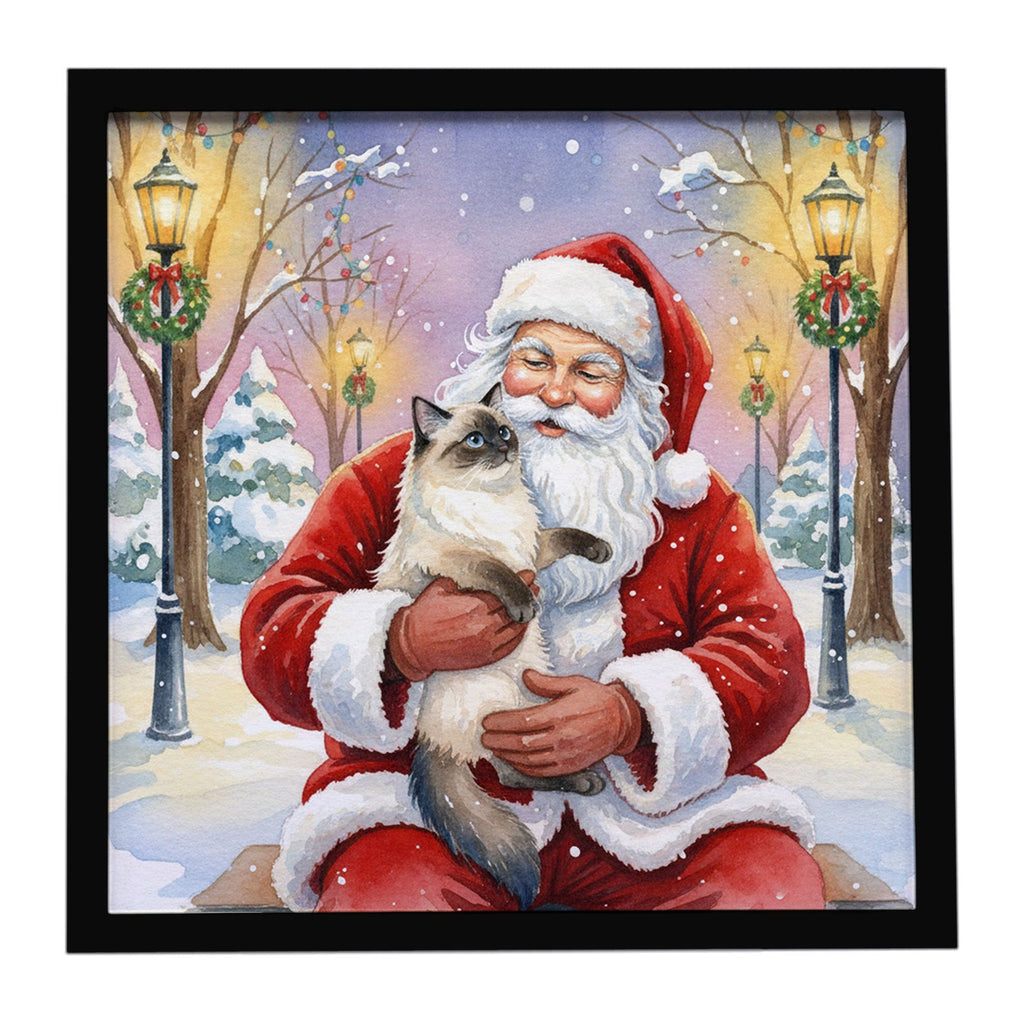 Ragdoll Seal Point with Santa Claus Framed Metal Print Bathroom, Kitchen, Office, Home Decor Wall Art Ready to Hang, Square, 8X8