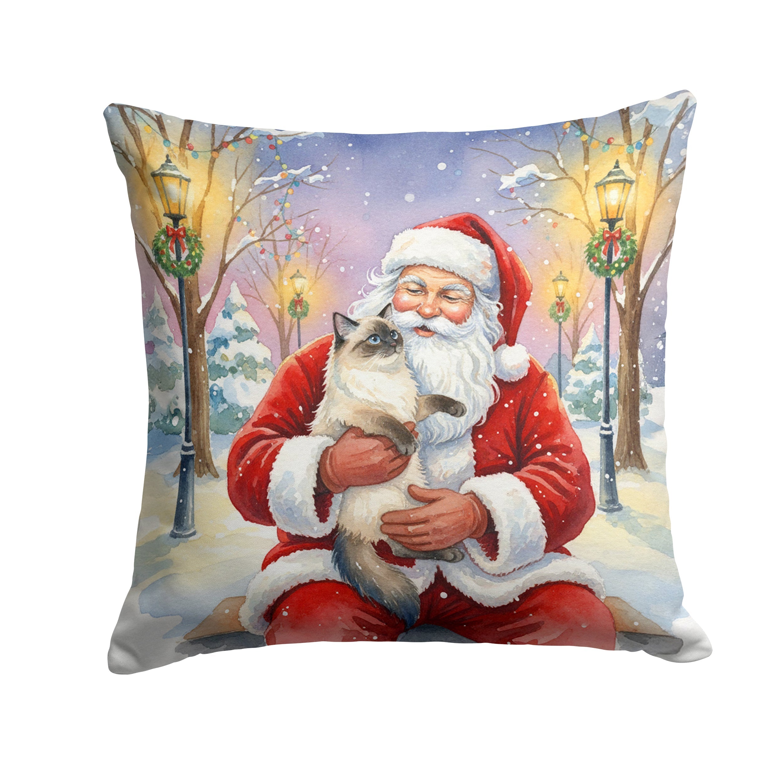 Ragdoll Seal Point with Santa Claus Decorative Throw Pillow 14x14 Indoor Outdoor Accent Cushion, Fabric Cover with Insert for Sofa, Bed, Porch & Living Room