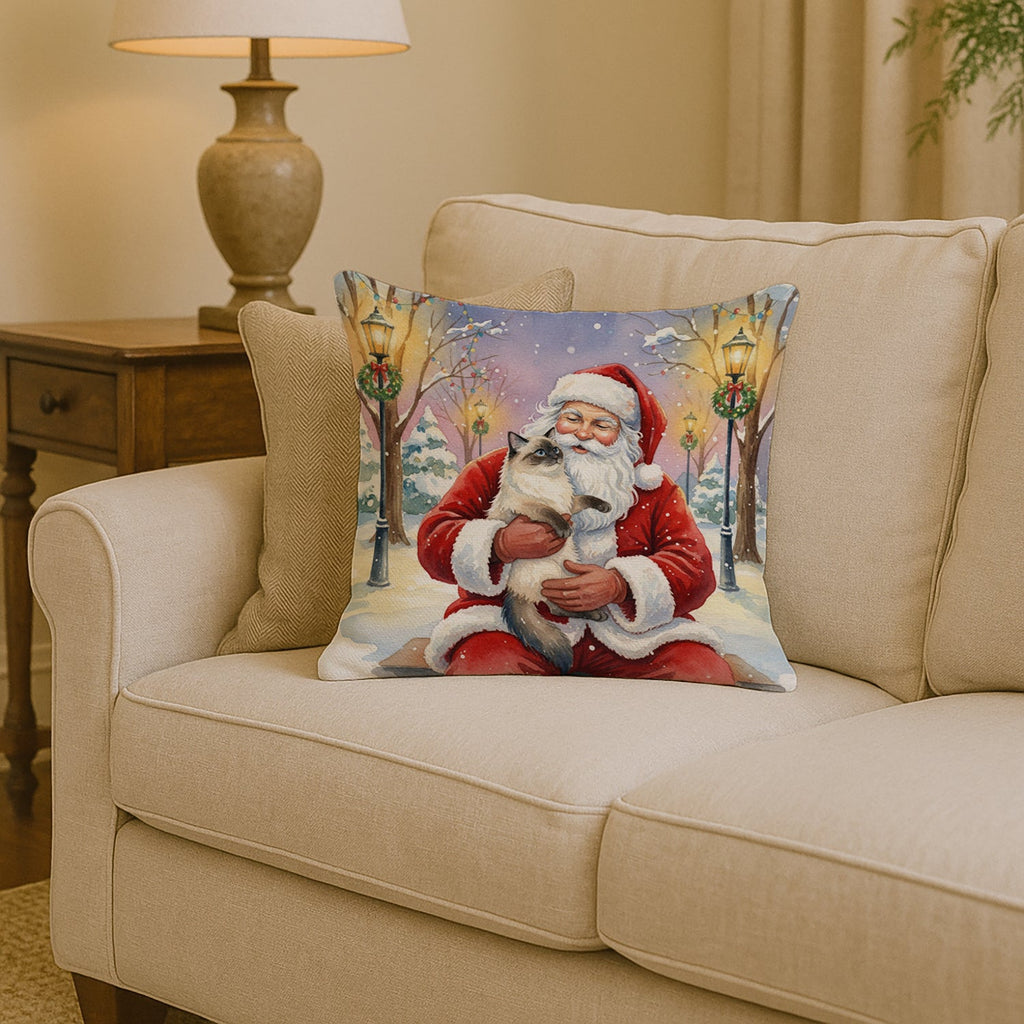 Ragdoll Seal Point with Santa Claus Decorative Throw Pillow 14x14 Indoor Outdoor Accent Cushion, Fabric Cover with Insert for Sofa, Bed, Porch & Living Room
