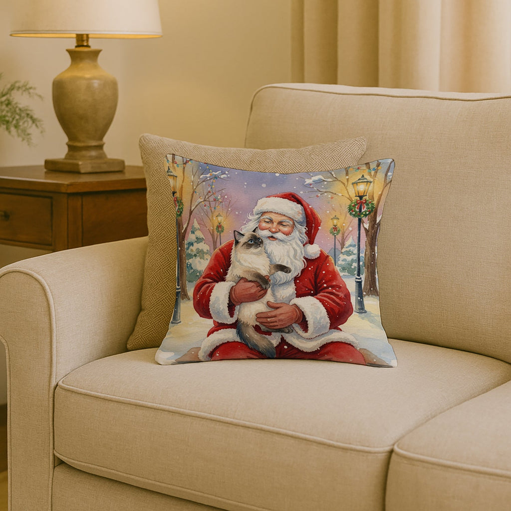 Ragdoll Seal Point with Santa Claus Decorative Throw Pillow 18x18 Indoor Outdoor Accent Cushion, Fabric Cover with Insert for Sofa, Bed, Porch & Living Room
