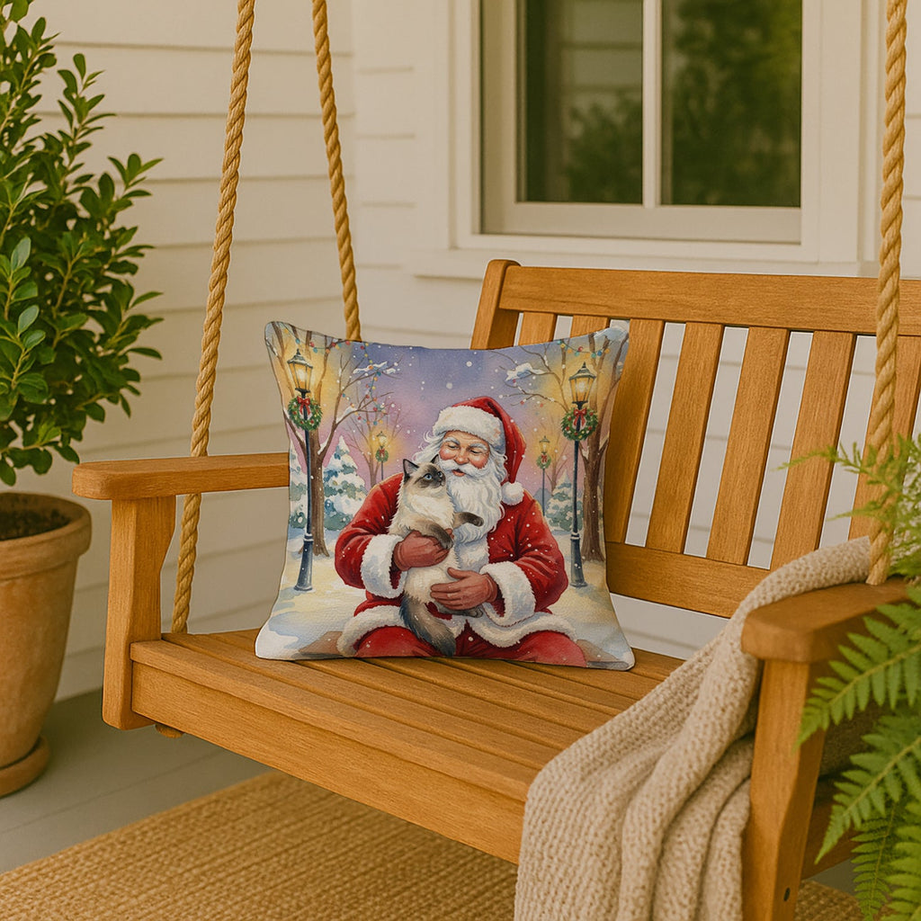 Ragdoll Seal Point with Santa Claus Decorative Throw Pillow 18x18 Indoor Outdoor Accent Cushion, Fabric Cover with Insert for Sofa, Bed, Porch & Living Room