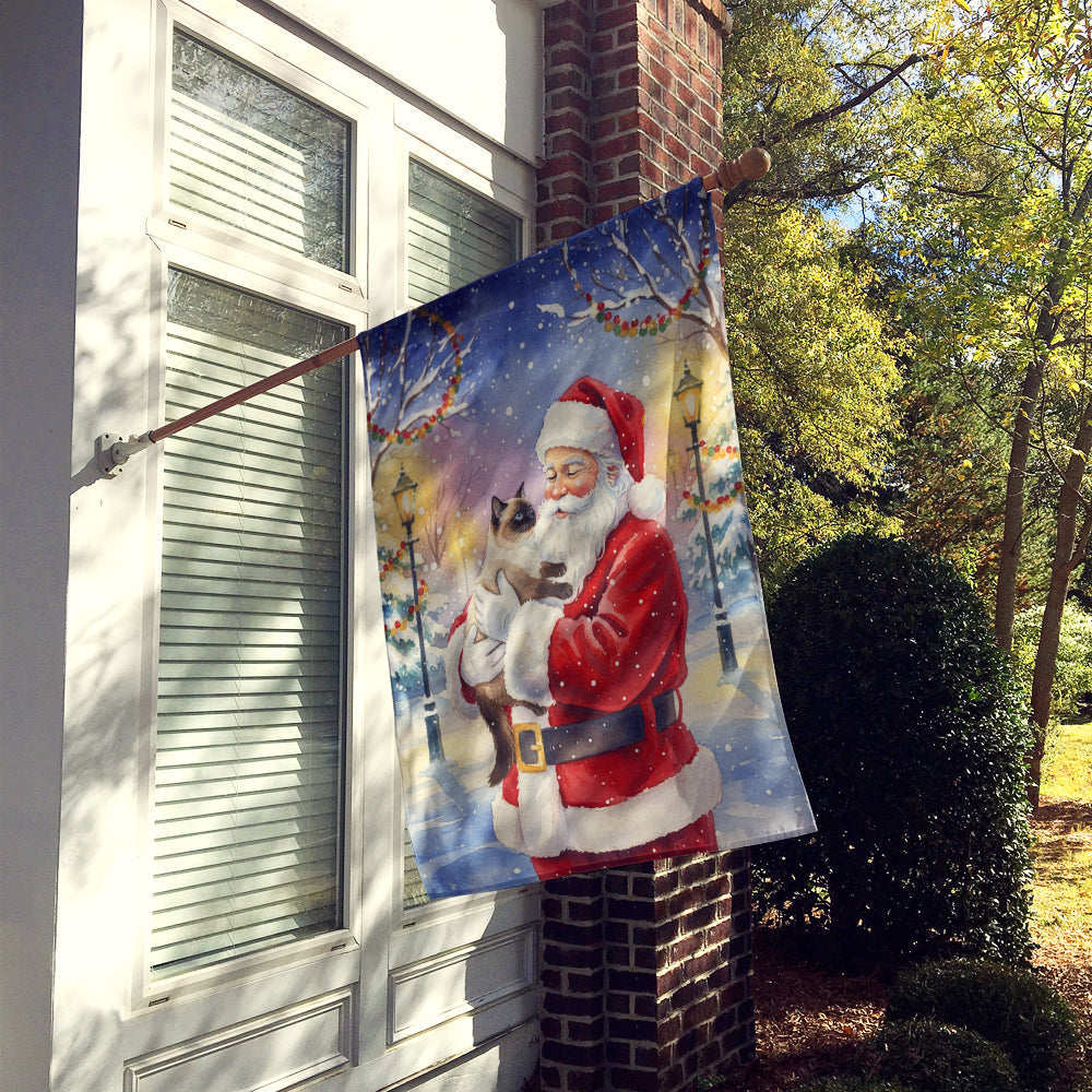 Seal Point Cat with Santa Claus House Flag 28x40 Porch Sleeve Pole Decorative Outside Yard Banner Artwork Wall Hanging, Polyester