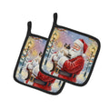 Seal Point Cat with Santa Claus Pot Holder Set of 2 Heat Resistant Quilted Hot Pads 7.5 x 7.5 Inch, Insulated Kitchen Trivets for Cooking & Baking