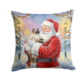 Seal Point Cat with Santa Claus Decorative Throw Pillow 14x14 Indoor Outdoor Accent Cushion, Fabric Cover with Insert for Sofa, Bed, Porch & Living Room