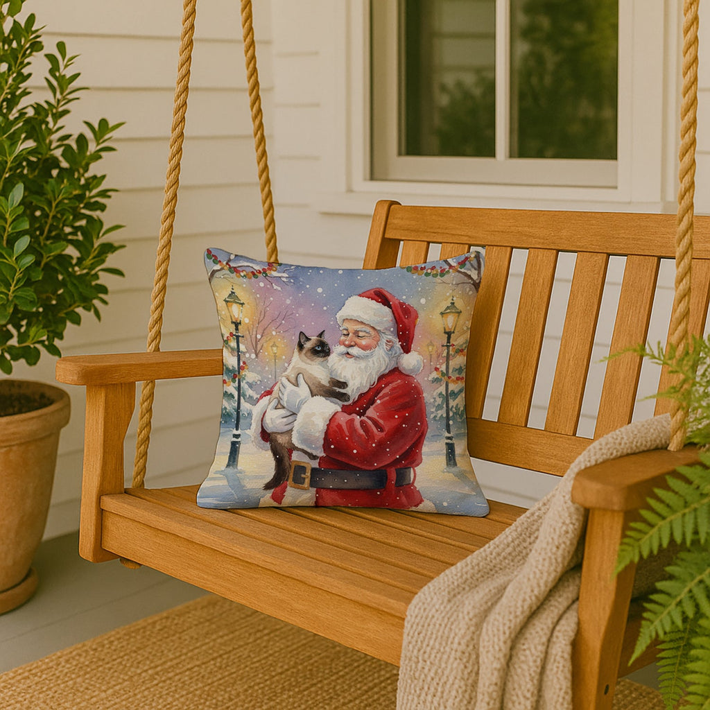 Seal Point Cat with Santa Claus Decorative Throw Pillow 18x18 Indoor Outdoor Accent Cushion, Fabric Cover with Insert for Sofa, Bed, Porch & Living Room
