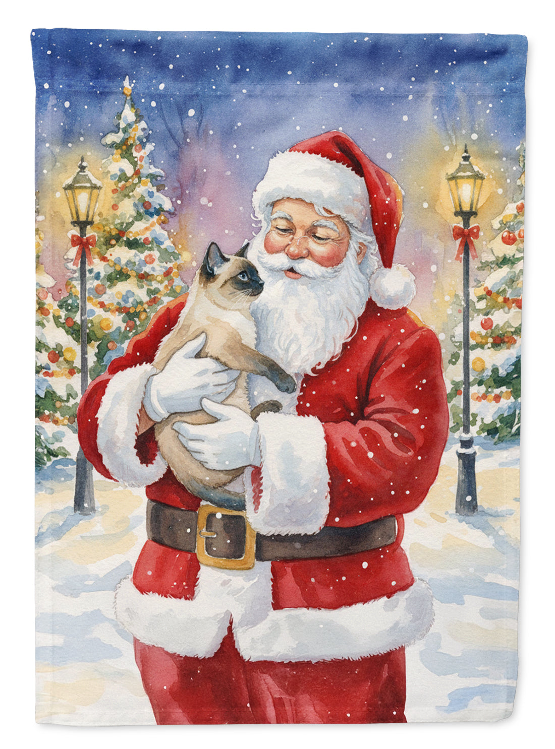 Siamese Cat with Santa Claus House Flag 28x40 Porch Sleeve Pole Decorative Outside Yard Banner Artwork Wall Hanging, Polyester