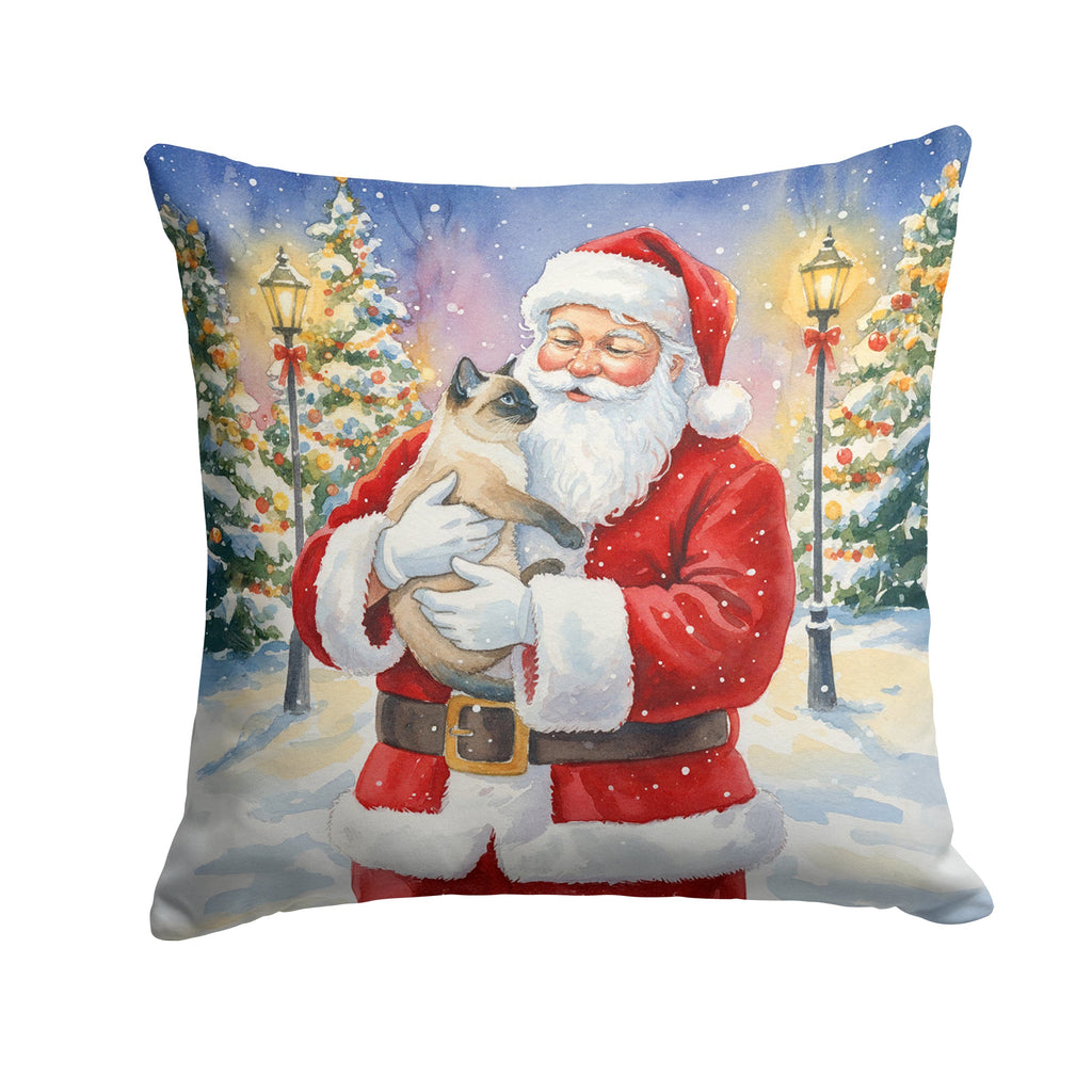 Siamese Cat with Santa Claus Decorative Throw Pillow 18x18 Indoor Outdoor Accent Cushion, Fabric Cover with Insert for Sofa, Bed, Porch & Living Room