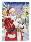 Silver Classic Tabby Cat with Santa Claus House Flag 28x40 Porch Sleeve Pole Decorative Outside Yard Banner Artwork Wall Hanging, Polyester