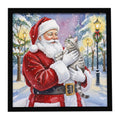 Silver Classic Tabby Cat with Santa Claus Framed Metal Print Bathroom, Kitchen, Office, Home Decor Wall Art Ready to Hang, Square, 8X8