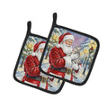 Silver Classic Tabby Cat with Santa Claus Pot Holder Set of 2 Heat Resistant Quilted Hot Pads 7.5 x 7.5 Inch, Insulated Kitchen Trivets for Cooking & Baking