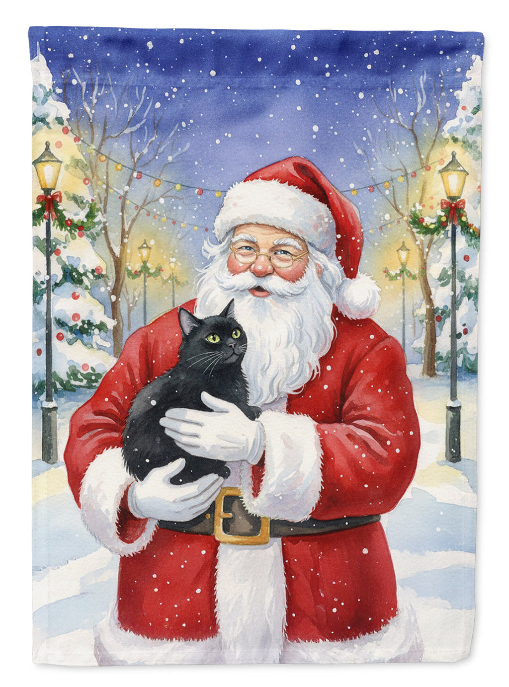 Black Cat with Santa Claus House Flag 28x40 Porch Sleeve Pole Decorative Outside Yard Banner Artwork Wall Hanging, Polyester