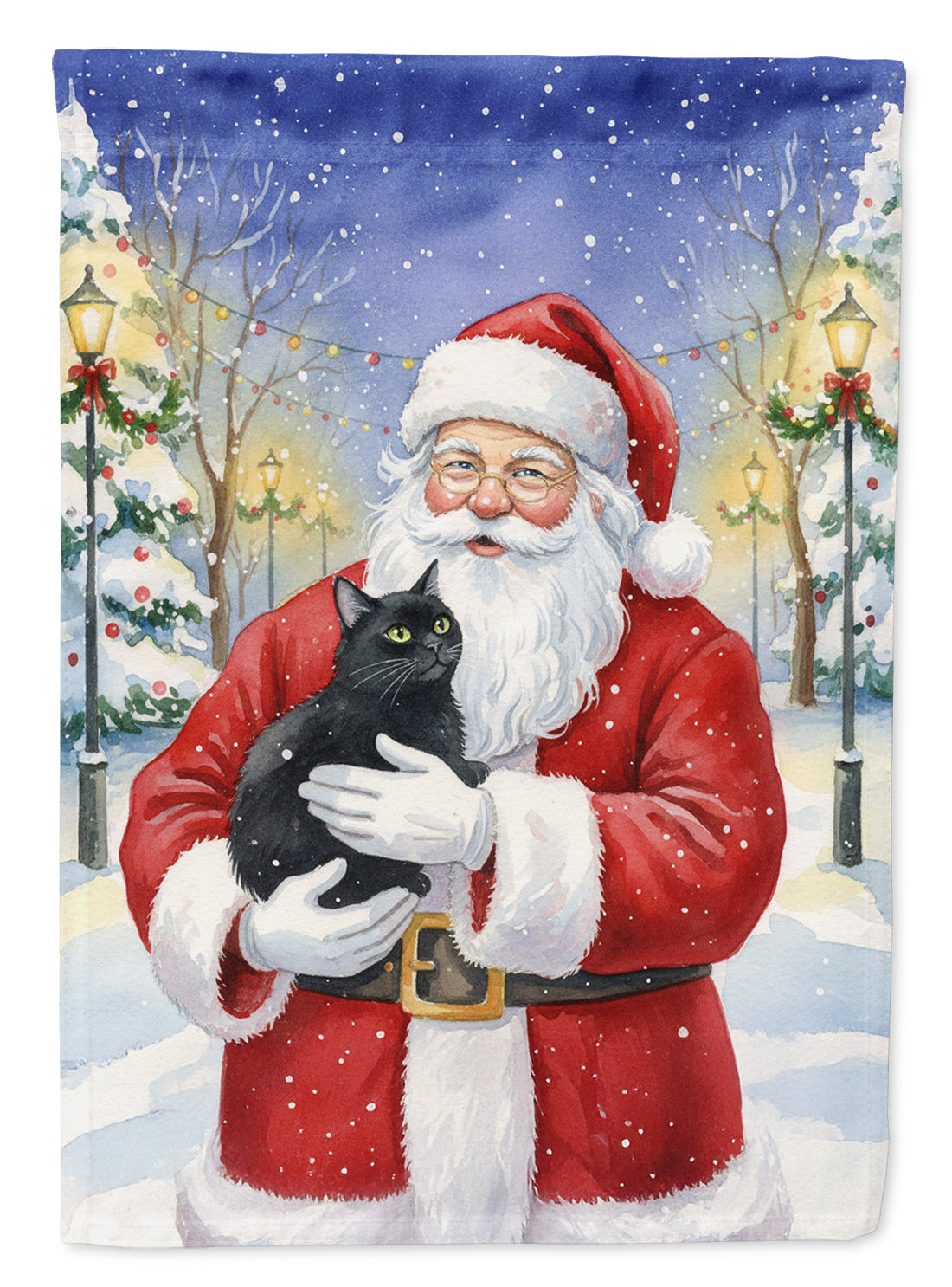 Black Cat with Santa Claus House Flag 28x40 Porch Sleeve Pole Decorative Outside Yard Banner Artwork Wall Hanging, Polyester