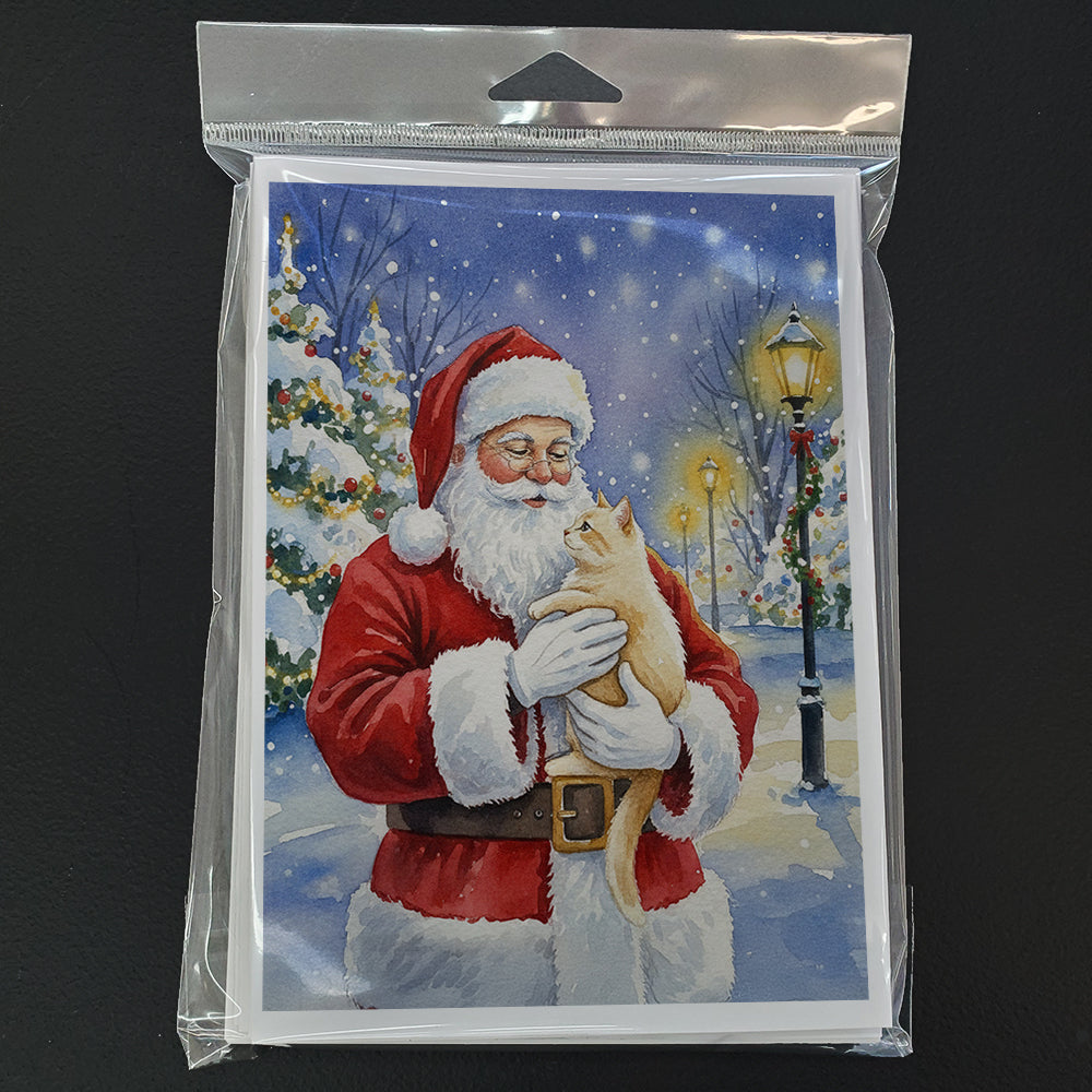 Cream Cat with Santa Claus Greeting Cards Pack of 8 Blank Cards with Envelopes Whimsical A7 Size 5x7