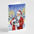 Gray Cat with Santa Claus Greeting Cards Pack of 8 Blank Cards with Envelopes Whimsical A7 Size 5x7