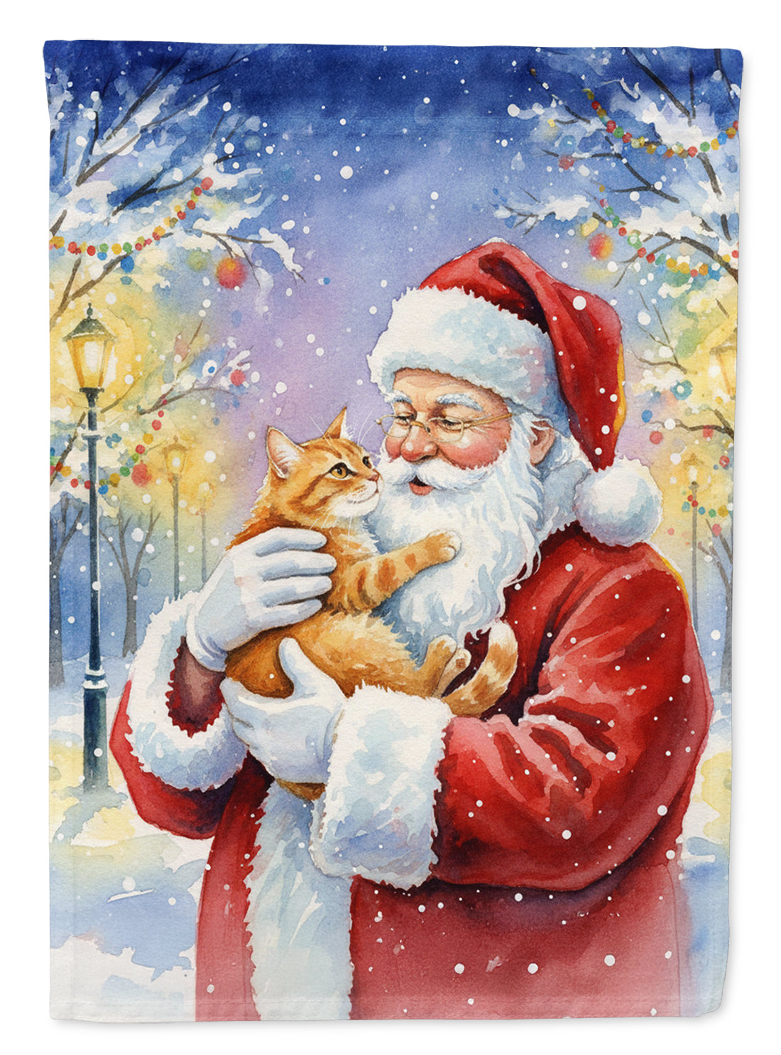 Red Ginger Cat with Santa Claus House Flag 28x40 Porch Sleeve Pole Decorative Outside Yard Banner Artwork Wall Hanging, Polyester