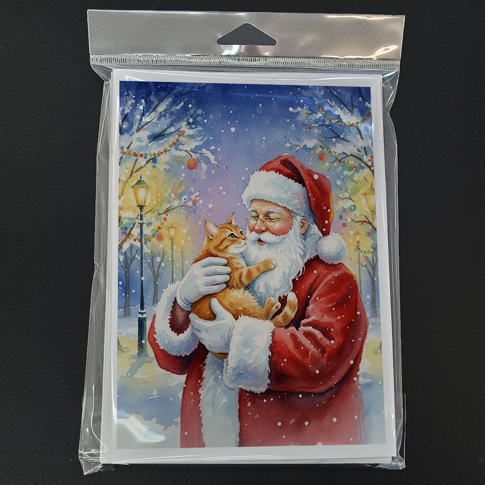 Red Ginger Cat with Santa Claus Greeting Cards Pack of 8 Blank Cards with Envelopes Whimsical A7 Size 5x7