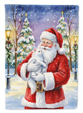 White Cat with Santa Claus House Flag 28x40 Porch Sleeve Pole Decorative Outside Yard Banner Artwork Wall Hanging, Polyester