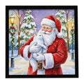 White Cat with Santa Claus Framed Metal Print Bathroom, Kitchen, Office, Home Decor Wall Art Ready to Hang, Square, 8X8
