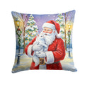 White Cat with Santa Claus Decorative Throw Pillow 18x18 Indoor Outdoor Accent Cushion, Fabric Cover with Insert for Sofa, Bed, Porch & Living Room