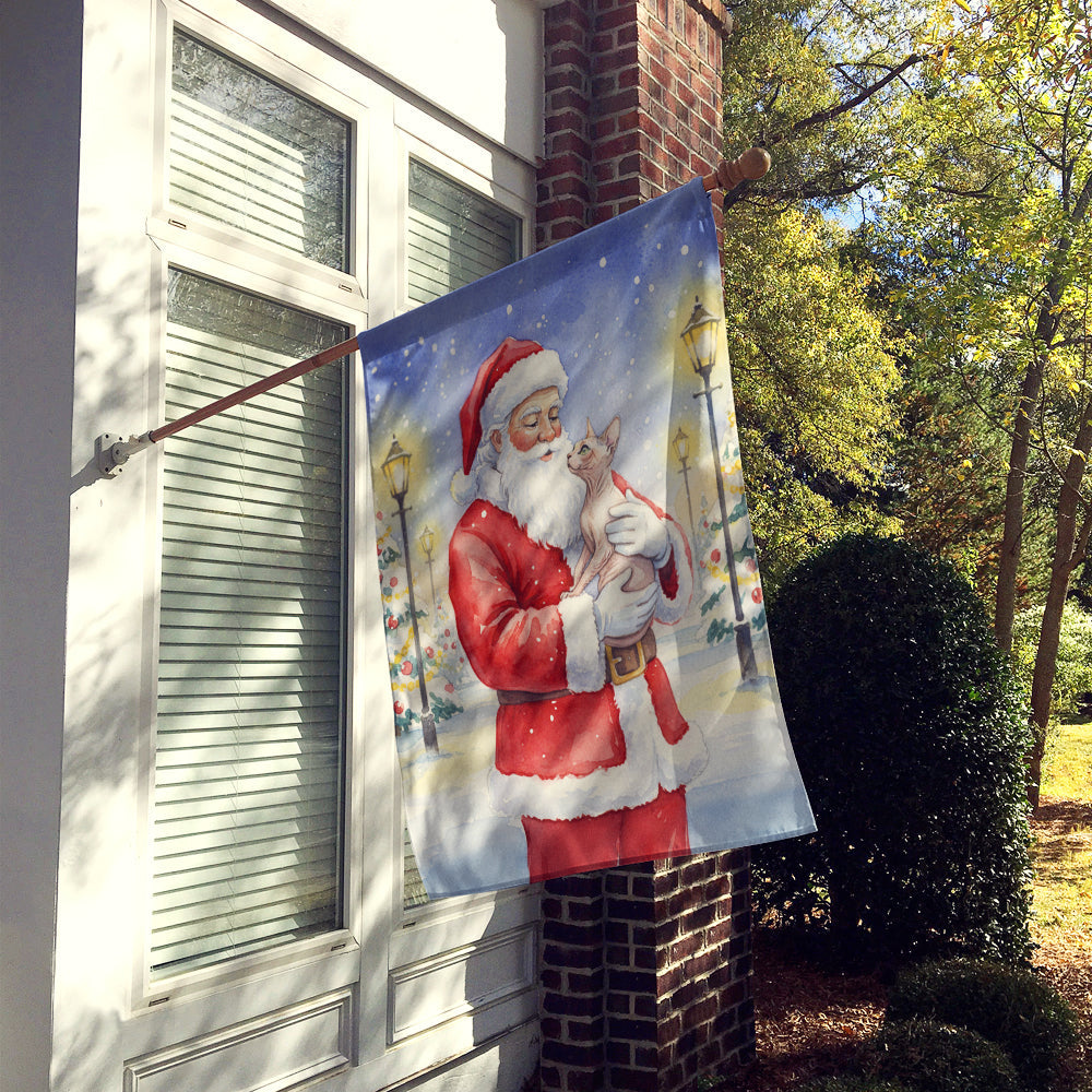 Sphynx Cat with Santa Claus House Flag 28x40 Porch Sleeve Pole Decorative Outside Yard Banner Artwork Wall Hanging, Polyester
