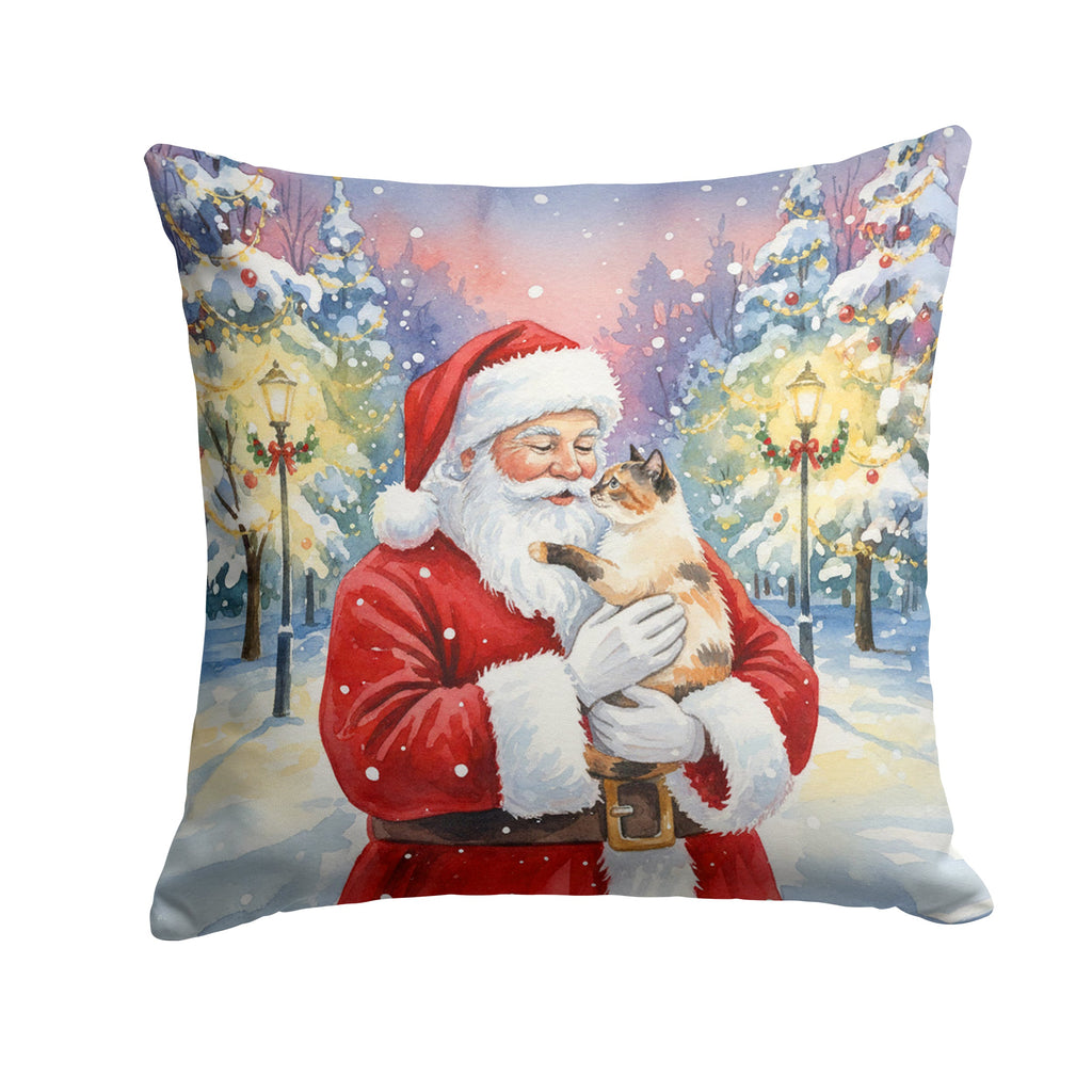 Tortie Point Cat with Santa Claus Decorative Throw Pillow 14x14 Indoor Outdoor Accent Cushion, Fabric Cover with Insert for Sofa, Bed, Porch & Living Room