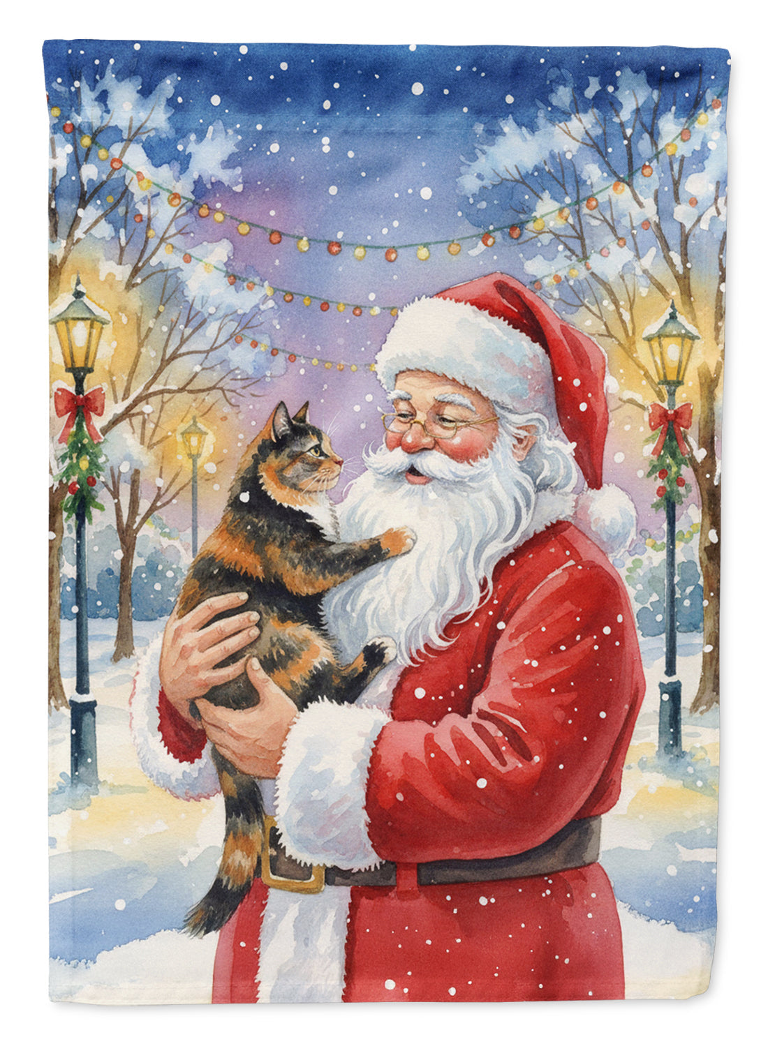 Tortoiseshell Cat with Santa Claus House Flag 28x40 Porch Sleeve Pole Decorative Outside Yard Banner Artwork Wall Hanging, Polyester