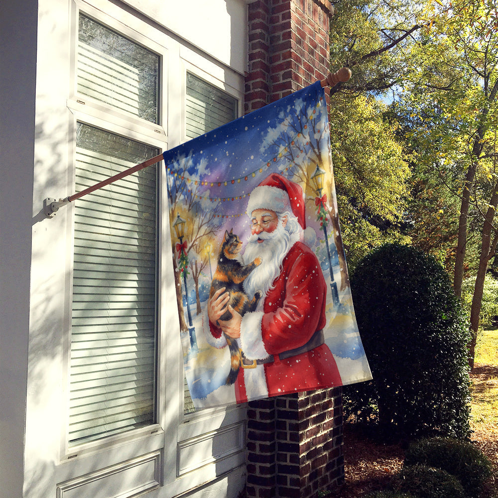 Tortoiseshell Cat with Santa Claus House Flag 28x40 Porch Sleeve Pole Decorative Outside Yard Banner Artwork Wall Hanging, Polyester
