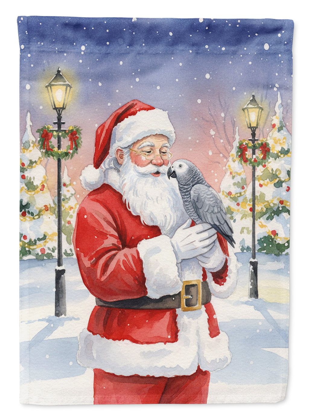 African Grey Parrot with Santa Claus House Flag 28x40 Porch Sleeve Pole Decorative Outside Yard Banner Artwork Wall Hanging, Polyester