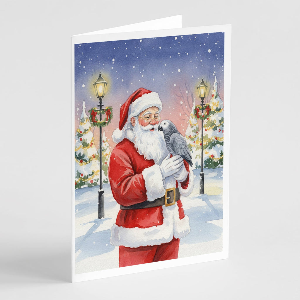 African Grey Parrot with Santa Claus Greeting Cards Pack of 8 Blank Cards with Envelopes Whimsical A7 Size 5x7