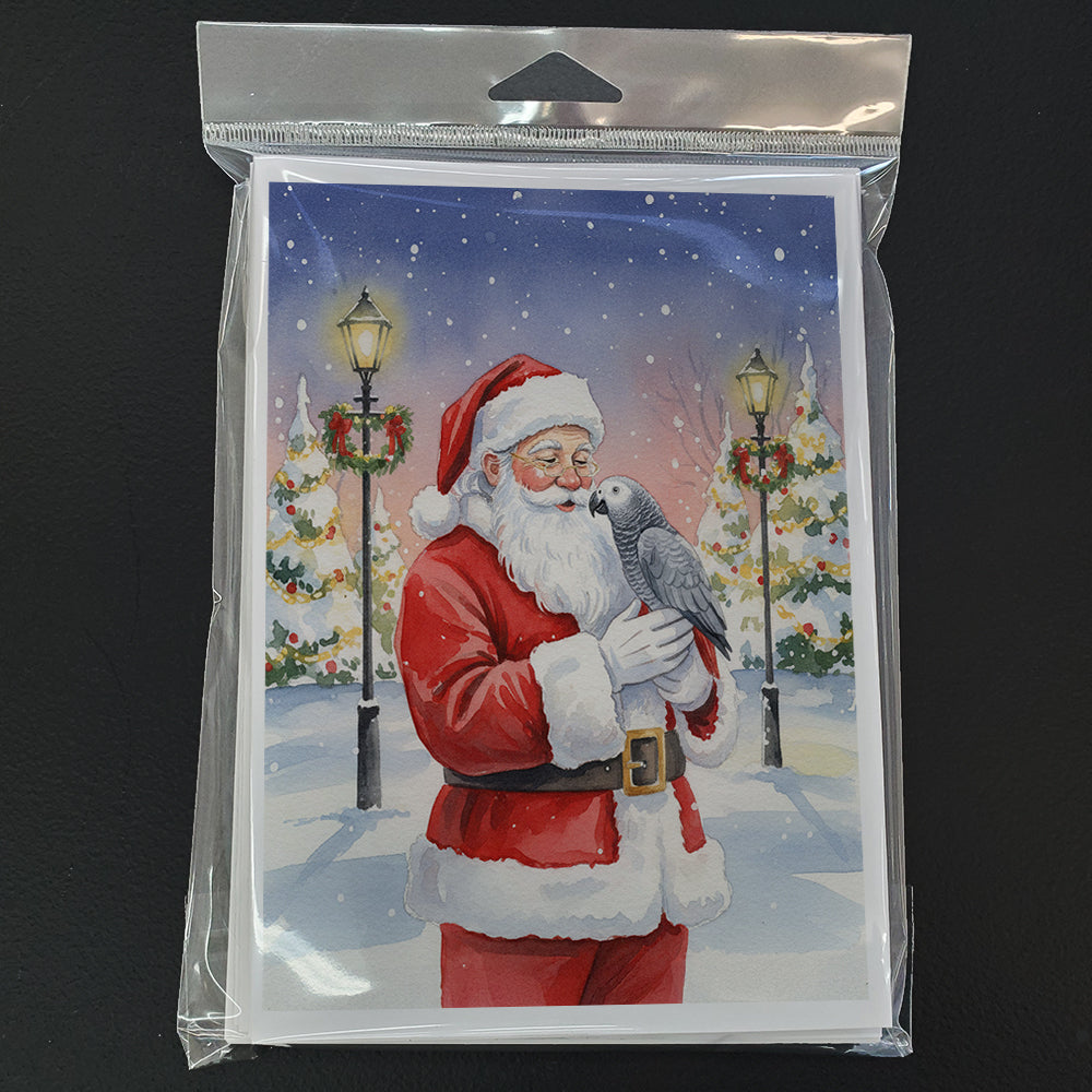 African Grey Parrot with Santa Claus Greeting Cards Pack of 8 Blank Cards with Envelopes Whimsical A7 Size 5x7