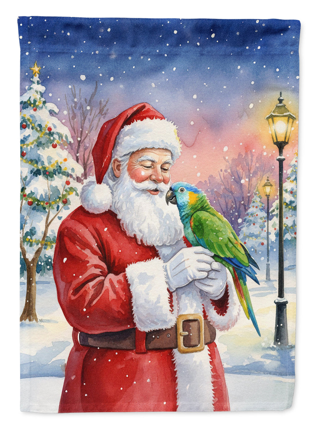 Amazon Parrot with Santa Claus House Flag 28x40 Porch Sleeve Pole Decorative Outside Yard Banner Artwork Wall Hanging, Polyester