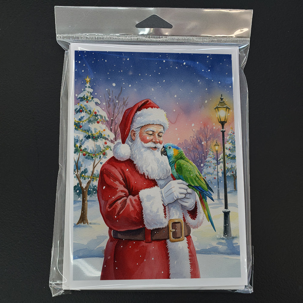 Amazon Parrot with Santa Claus Greeting Cards Pack of 8 Blank Cards with Envelopes Whimsical A7 Size 5x7