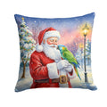 Amazon Parrot with Santa Claus Decorative Throw Pillow 14x14 Indoor Outdoor Accent Cushion, Fabric Cover with Insert for Sofa, Bed, Porch & Living Room