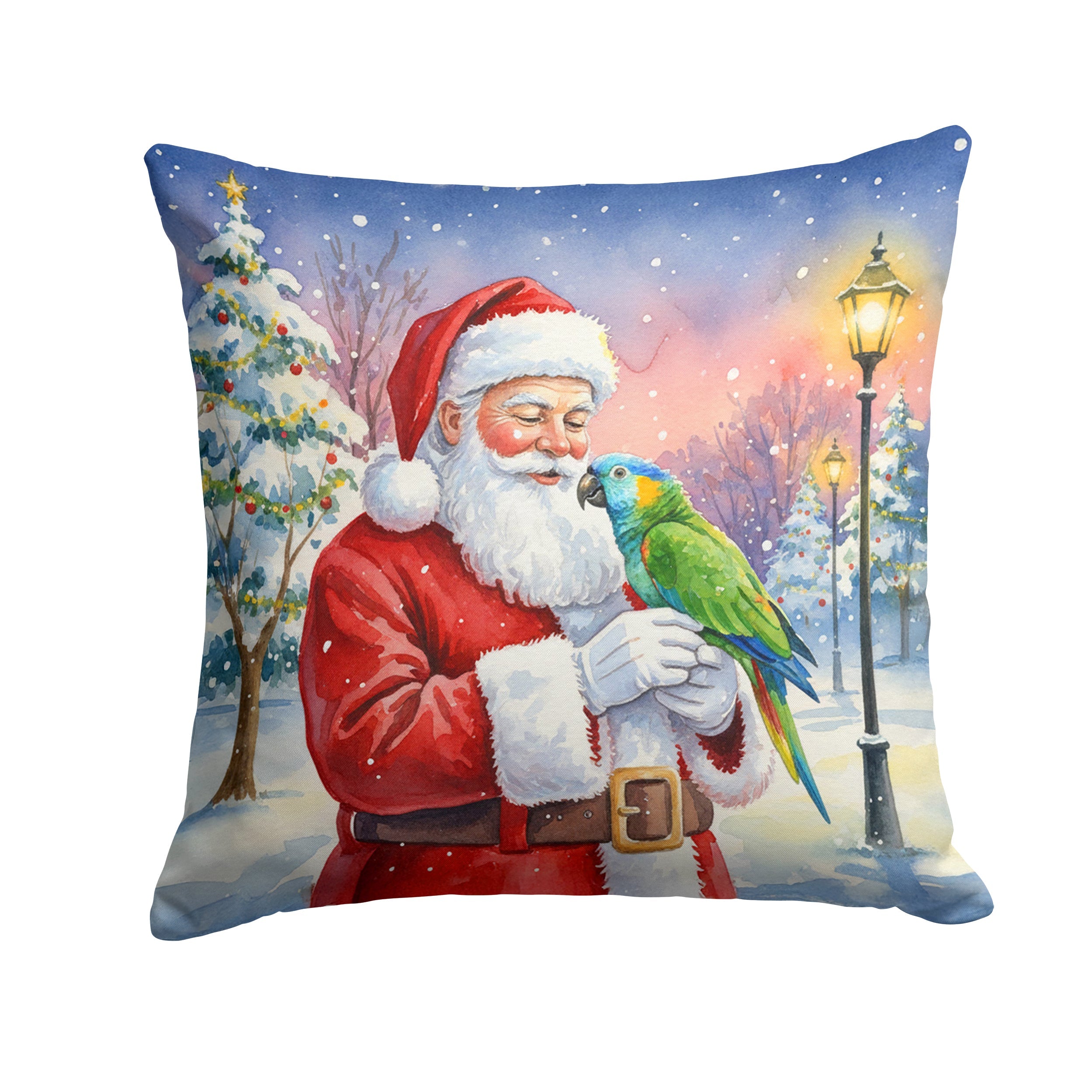 Amazon Parrot with Santa Claus Decorative Throw Pillow 18x18 Indoor Outdoor Accent Cushion, Fabric Cover with Insert for Sofa, Bed, Porch & Living Room