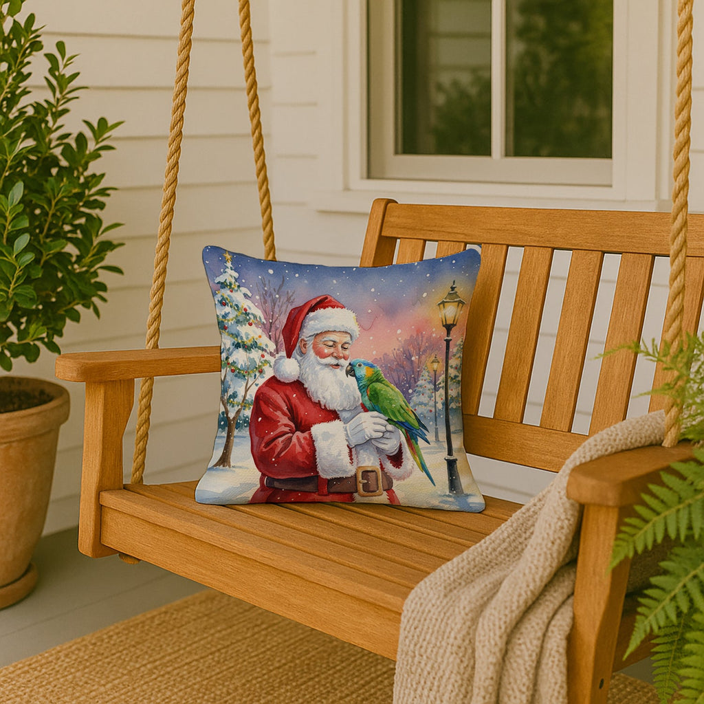 Amazon Parrot with Santa Claus Decorative Throw Pillow 18x18 Indoor Outdoor Accent Cushion, Fabric Cover with Insert for Sofa, Bed, Porch & Living Room