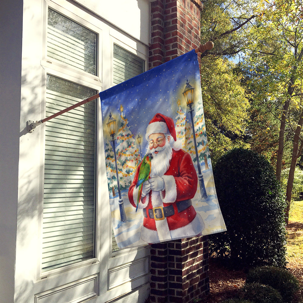 Black-Headed Caique with Santa Claus House Flag 28x40 Porch Sleeve Pole Decorative Outside Yard Banner Artwork Wall Hanging, Polyester