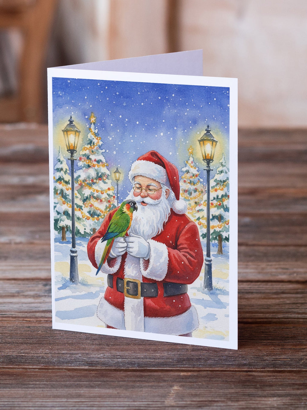 Black-Headed Caique with Santa Claus Greeting Cards Pack of 8 Blank Cards with Envelopes Whimsical A7 Size 5x7