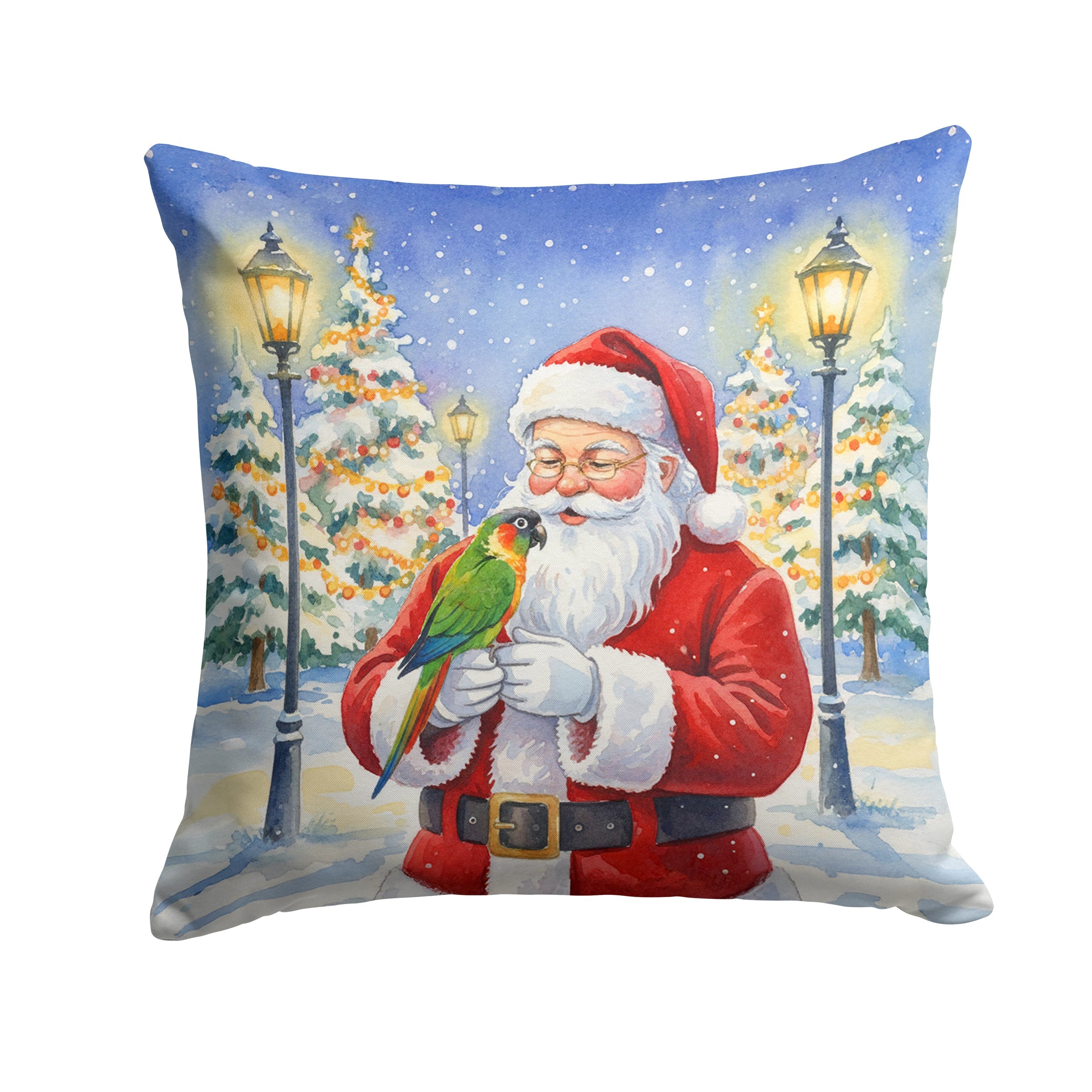 Black-Headed Caique with Santa Claus Decorative Throw Pillow 18x18 Indoor Outdoor Accent Cushion, Fabric Cover with Insert for Sofa, Bed, Porch & Living Room