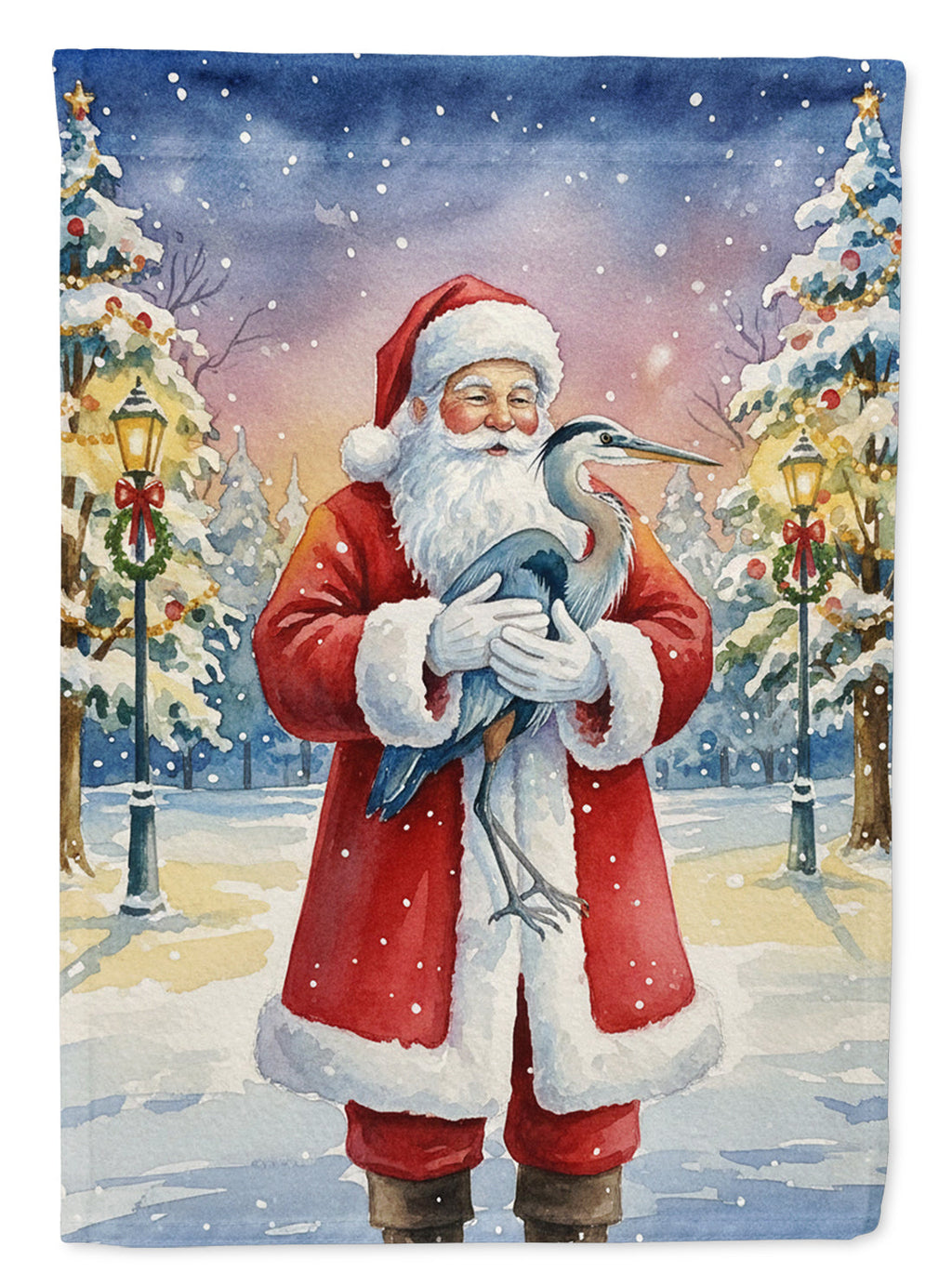 Blue Heron with Santa Claus House Flag 28x40 Porch Sleeve Pole Decorative Outside Yard Banner Artwork Wall Hanging, Polyester