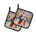 Blue Heron with Santa Claus Pot Holder Set of 2 Heat Resistant Quilted Hot Pads 7.5 x 7.5 Inch, Insulated Kitchen Trivets for Cooking & Baking