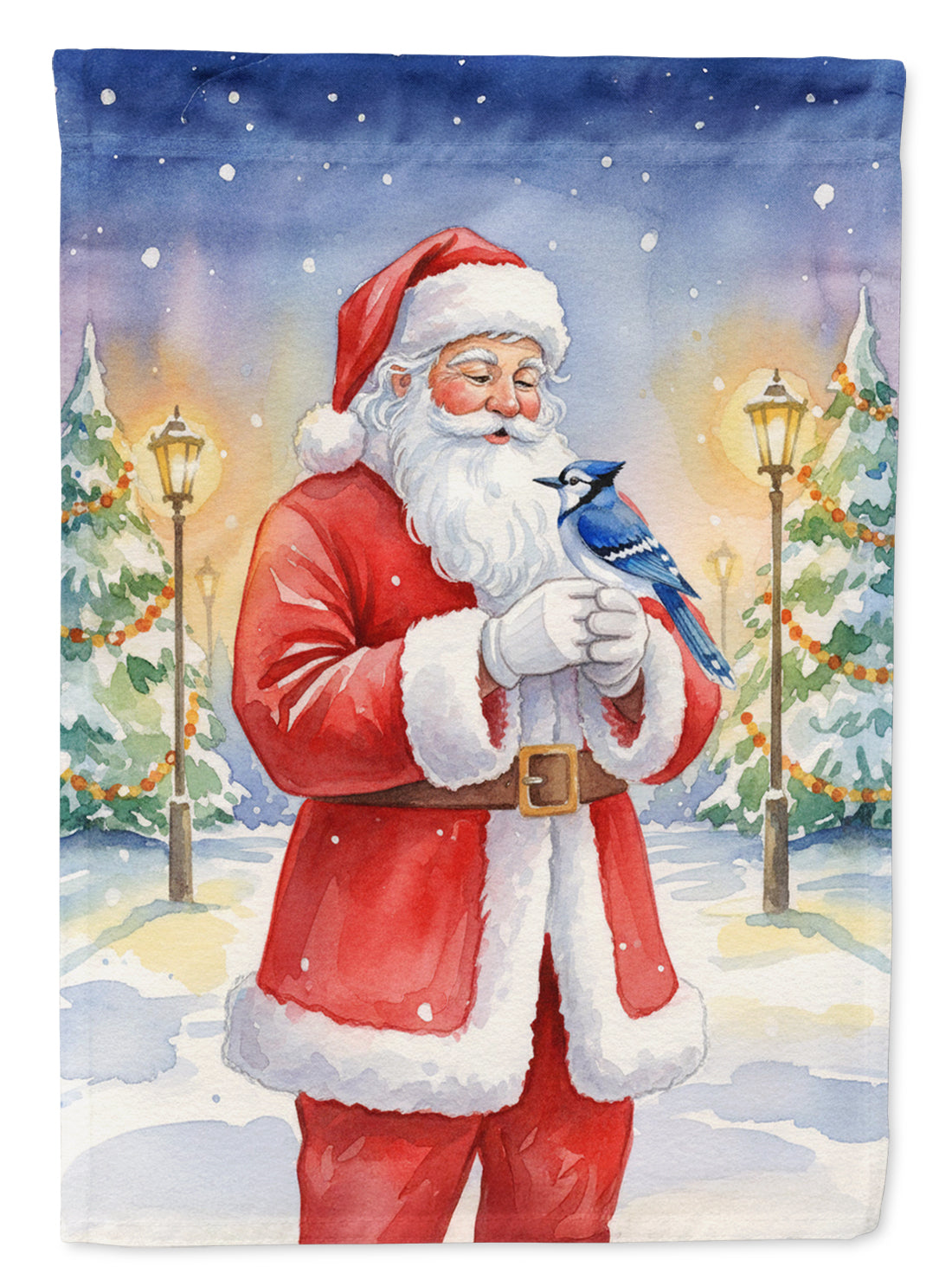 Blue Jay with Santa Claus House Flag 28x40 Porch Sleeve Pole Decorative Outside Yard Banner Artwork Wall Hanging, Polyester