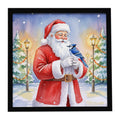 Blue Jay with Santa Claus Framed Metal Print Bathroom, Kitchen, Office, Home Decor Wall Art Ready to Hang, Square, 8X8