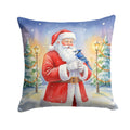 Blue Jay with Santa Claus Decorative Throw Pillow 14x14 Indoor Outdoor Accent Cushion, Fabric Cover with Insert for Sofa, Bed, Porch & Living Room