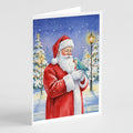 Blue Quaker with Santa Claus Greeting Cards Pack of 8 Blank Cards with Envelopes Whimsical A7 Size 5x7