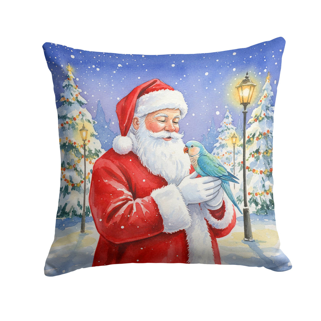 Blue Quaker with Santa Claus Decorative Throw Pillow 14x14 Indoor Outdoor Accent Cushion, Fabric Cover with Insert for Sofa, Bed, Porch & Living Room