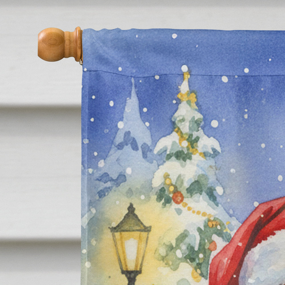 Blue and Gold Macaw Parrot with Santa Claus House Flag 28x40 Porch Sleeve Pole Decorative Outside Yard Banner Artwork Wall Hanging, Polyester