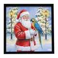 Blue and Gold Macaw Parrot with Santa Claus Framed Metal Print Bathroom, Kitchen, Office, Home Decor Wall Art Ready to Hang, Square, 8X8