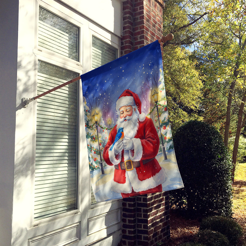 Bluebird with Santa Claus House Flag 28x40 Porch Sleeve Pole Decorative Outside Yard Banner Artwork Wall Hanging, Polyester
