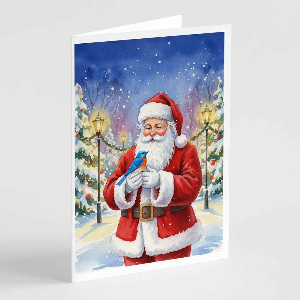 Bluebird with Santa Claus Greeting Cards Pack of 8 Blank Cards with Envelopes Whimsical A7 Size 5x7