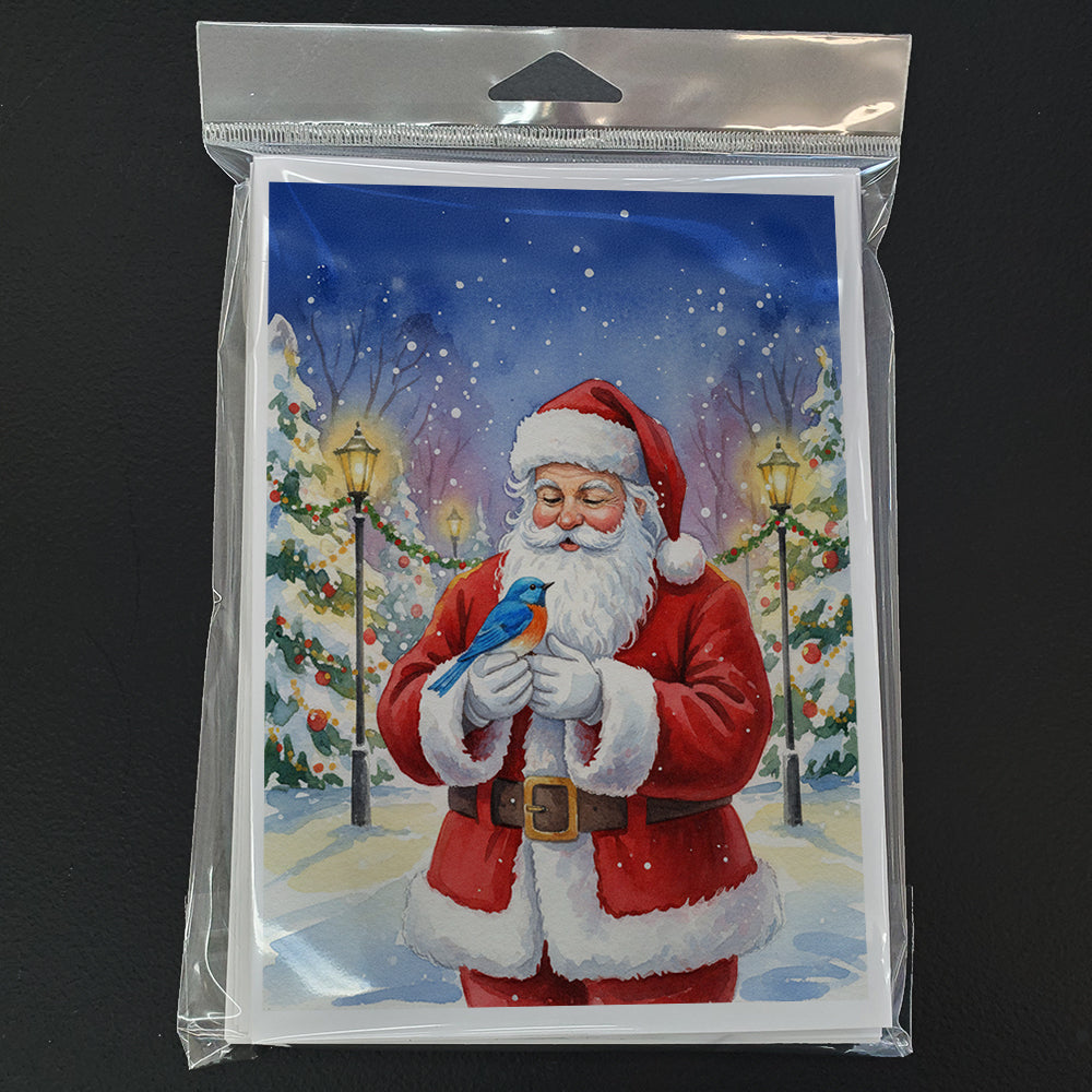 Bluebird with Santa Claus Greeting Cards Pack of 8 Blank Cards with Envelopes Whimsical A7 Size 5x7
